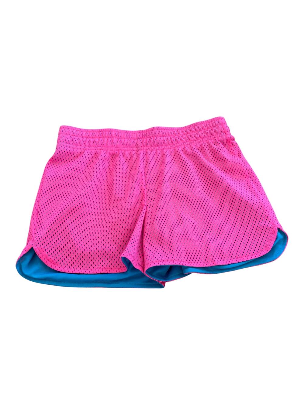 Girls L 12-14 BCG Neon Pink & Teal Lined Athletic Elastic Waist Gym Cheer Shorts